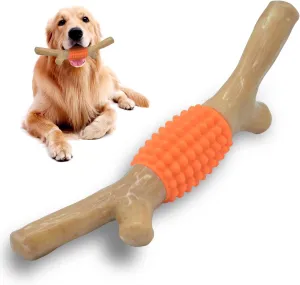 SCHITEC Dog Chew Toy for Aggressive Chewers, Tough Big Nylon & Rubber Teething Stick with Real Maple Wood Flavor for Large Medium Breed
