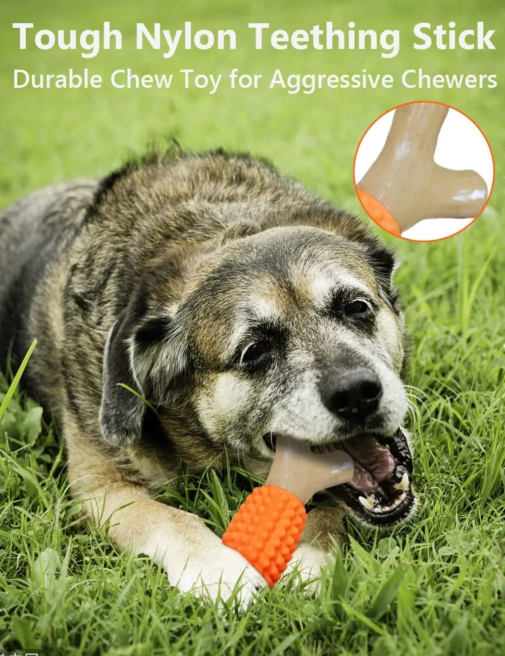 SCHITEC Dog Chew Toy for Aggressive Chewers, Tough Big Nylon & Rubber Teething Stick with Real Maple Wood Flavor for Large Medium Breed