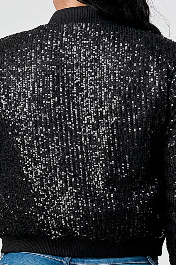 SEQUINS BUTTONS CROPPED BOMBER JACKETS