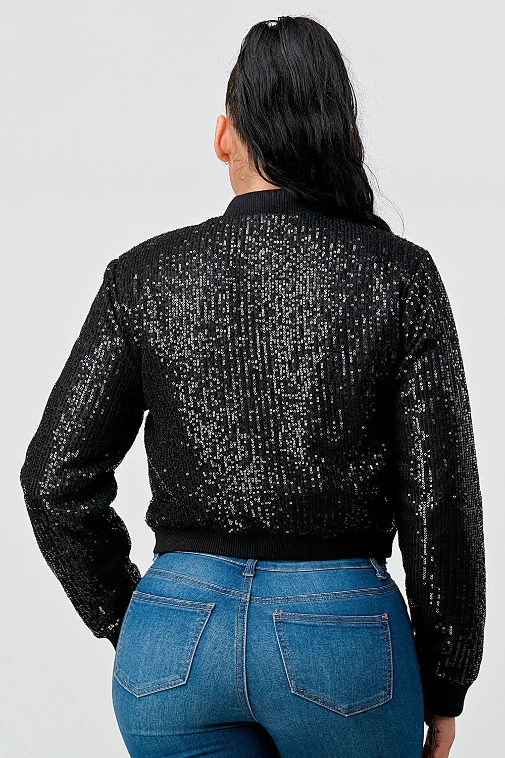 SEQUINS BUTTONS CROPPED BOMBER JACKETS