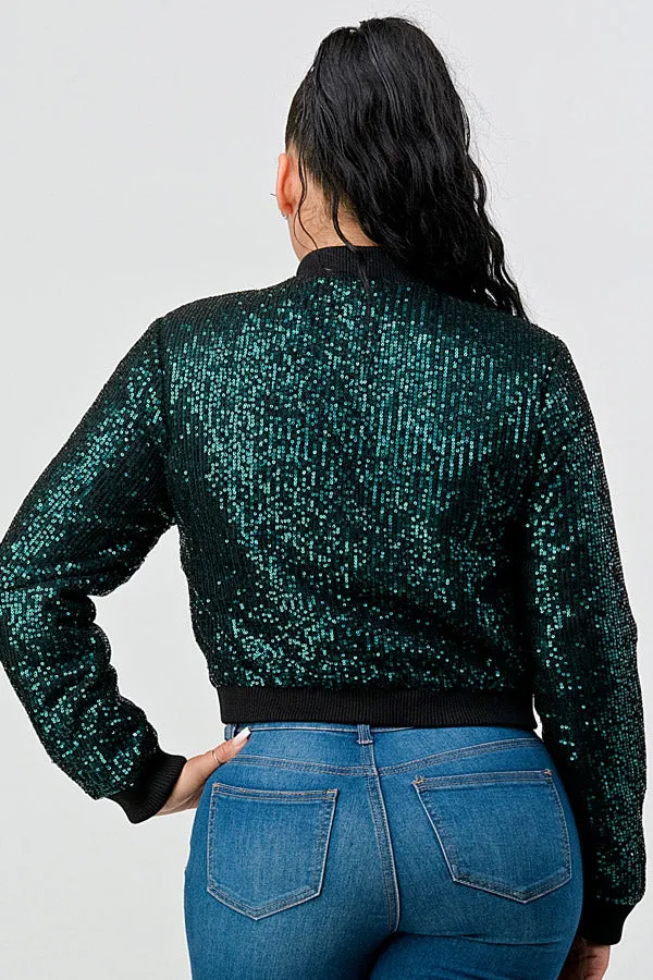 SEQUINS BUTTONS CROPPED BOMBER JACKETS