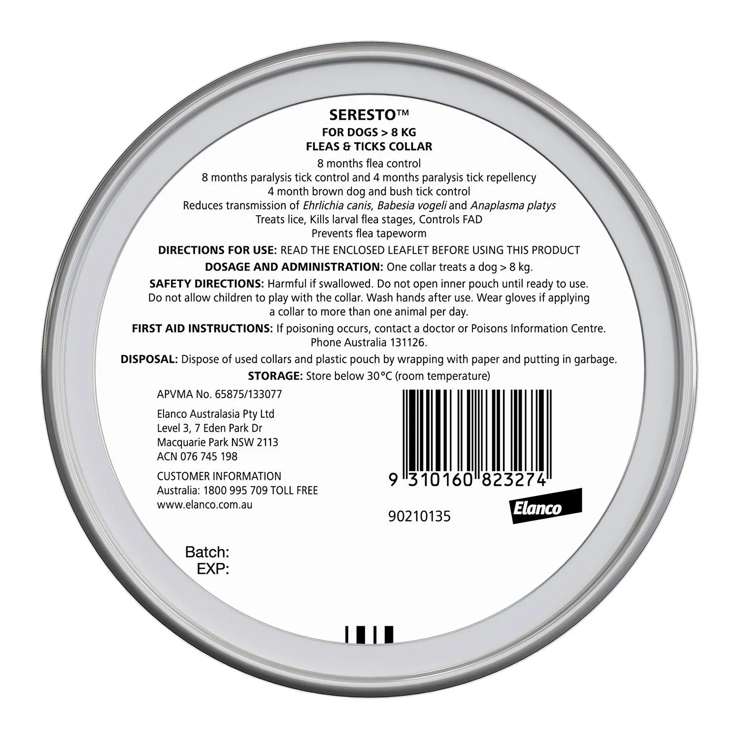 Seresto Flea & Tick Collar for Dogs 8kg 