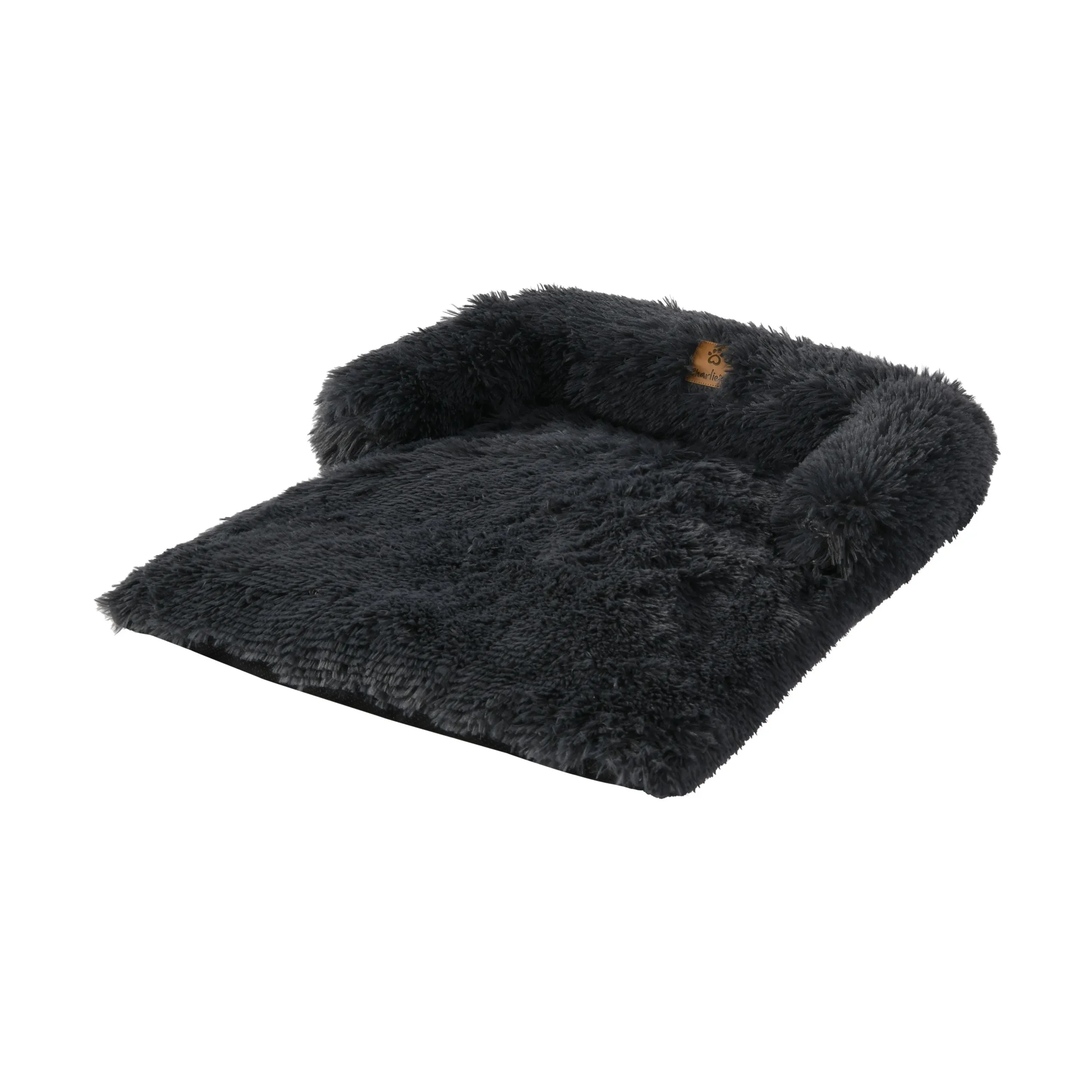 Shaggy Faux Fur Bolster Sofa Protector Pet Bed - Charcoal