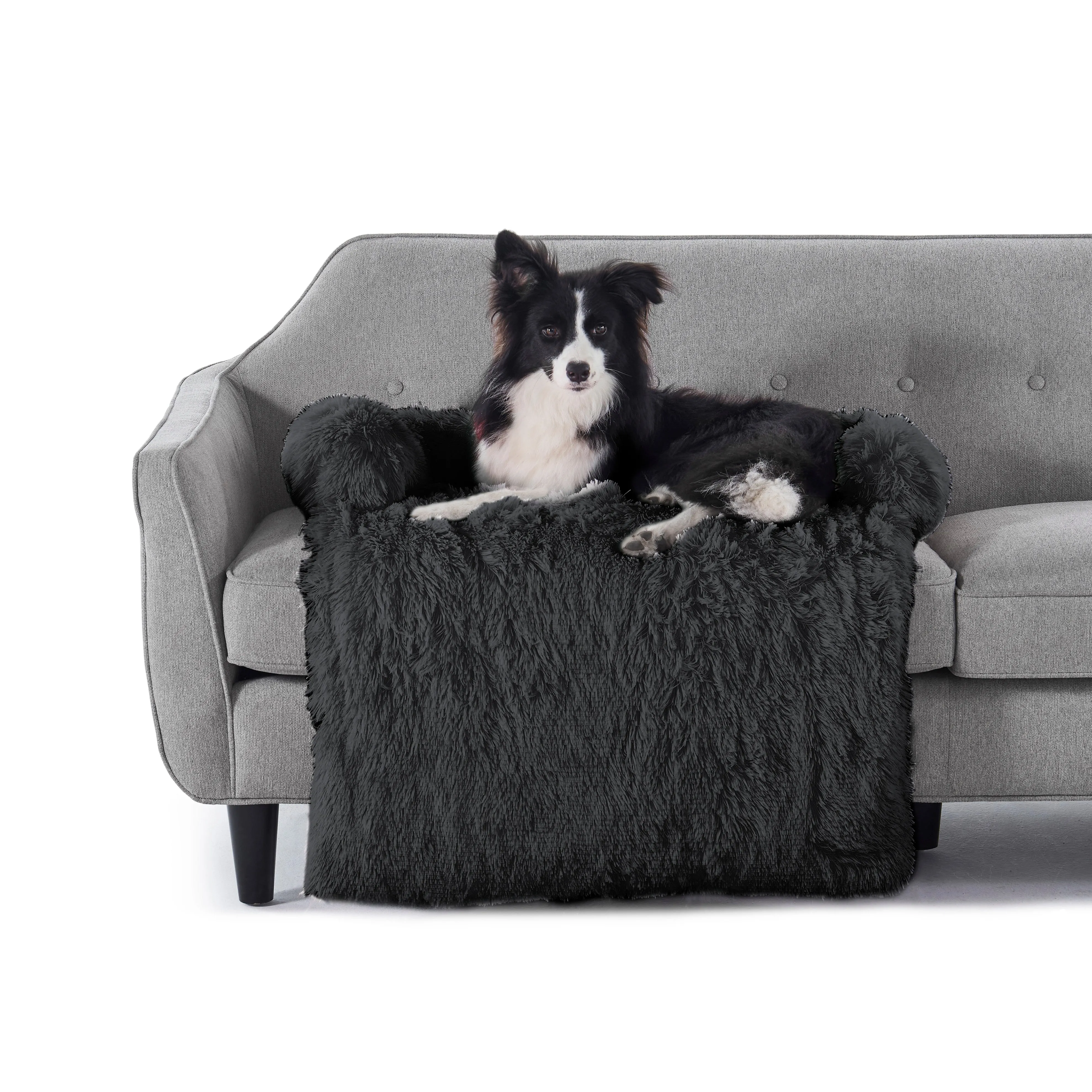 Shaggy Faux Fur Bolster Sofa Protector Pet Bed - Charcoal