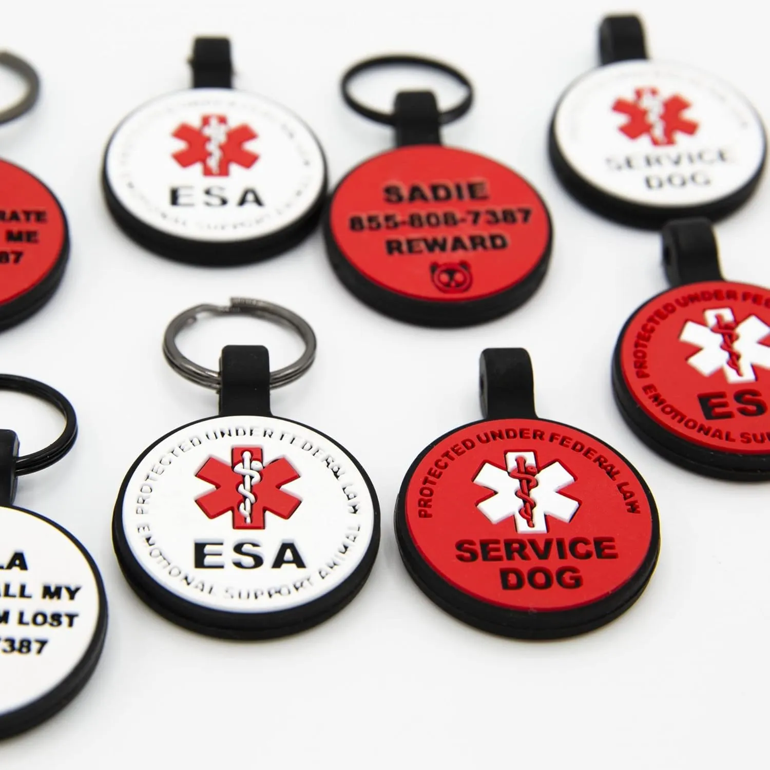 Silent Engraved Emotional Support Animal (ESA) Personalized with 4 Lines of Custom Engraved ID Silent Silicone Pet Tag Red