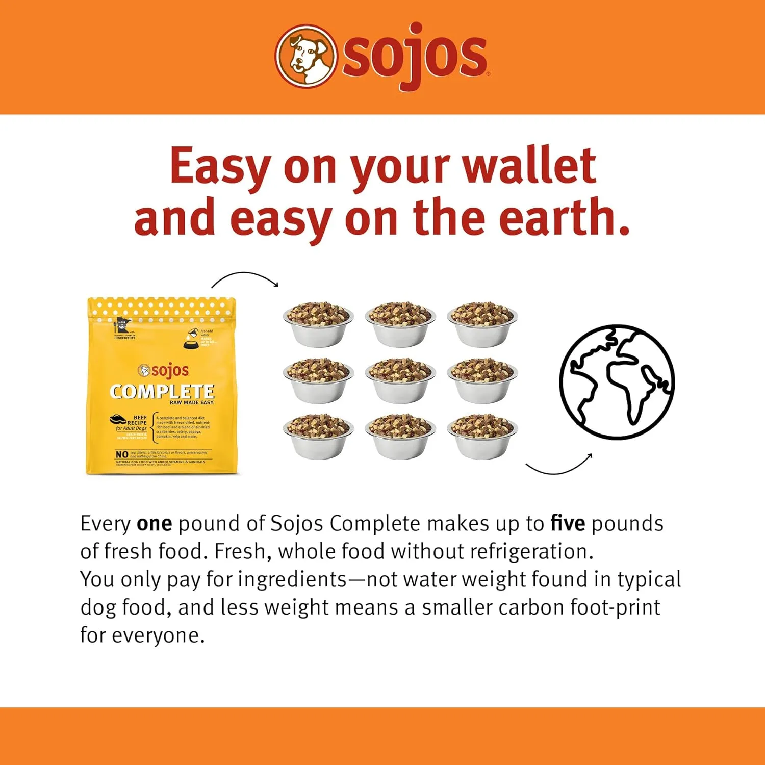 Sojos Complete Beef Recipe Dehydrated Dog Food, 7 lb, Yellow