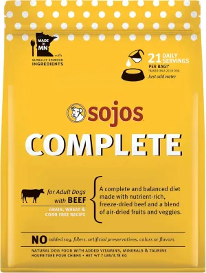 Sojos Complete Beef Recipe Dehydrated Dog Food, 7 lb, Yellow