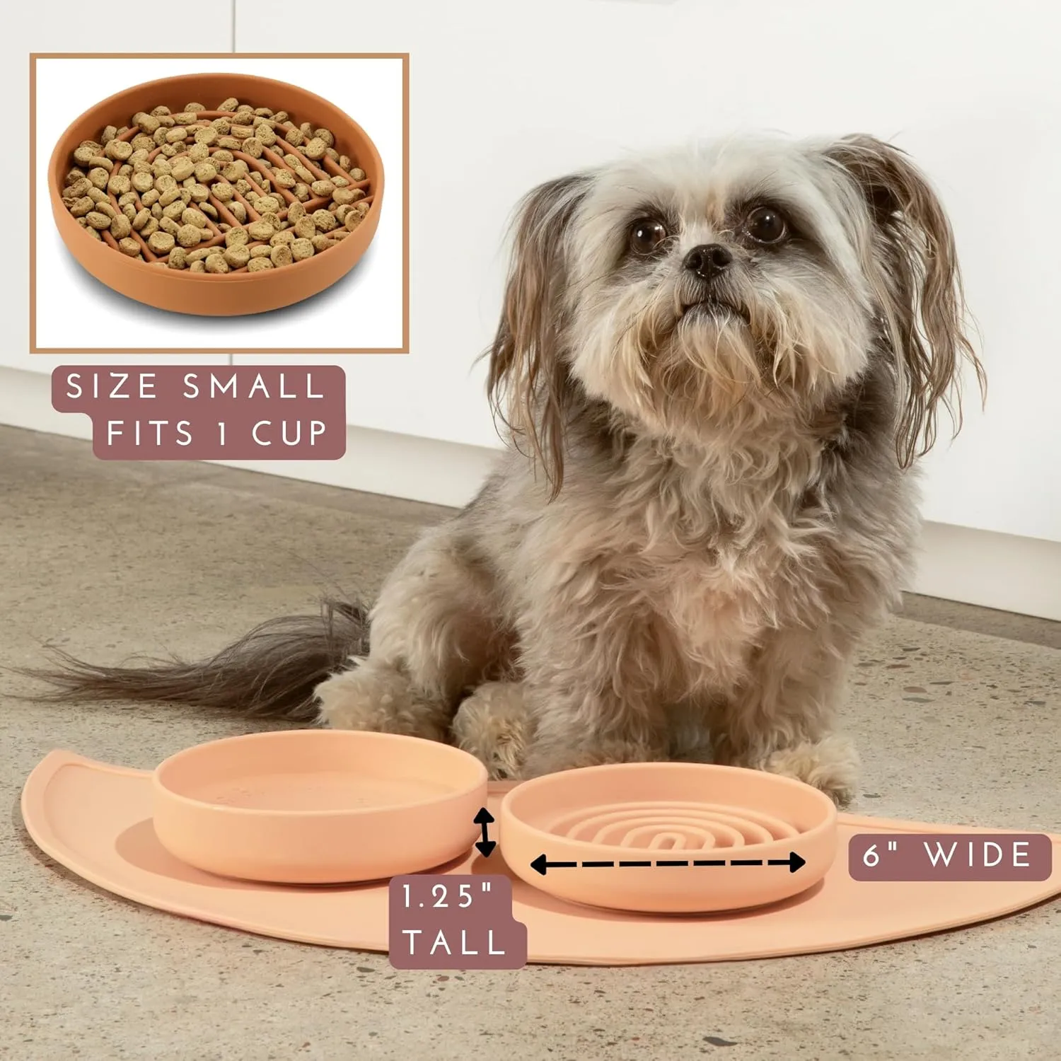 The Slowdown Bowl - Silicone Slow Feeder for Cats & Kittens, Slow Eating, Modern Lick Mat Design, Reduces Gulping, Dishwasher Proof, for All Breeds, Mealtime Challenge, Small-Blush