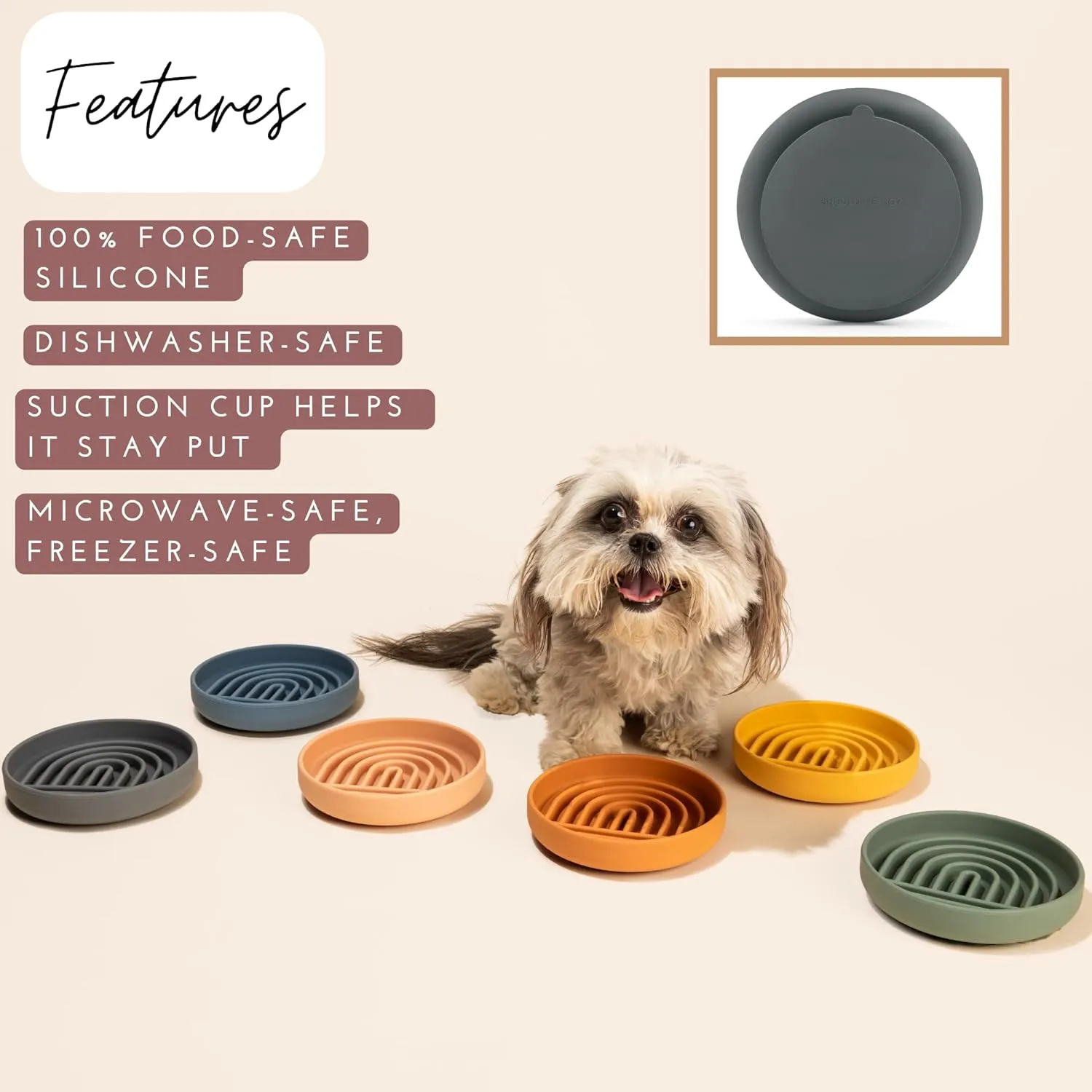 The Slowdown Bowl - Silicone Slow Feeder for Cats & Kittens, Slow Eating, Modern Lick Mat Design, Reduces Gulping, Dishwasher Proof, for All Breeds, Mealtime Challenge, Small-Blush
