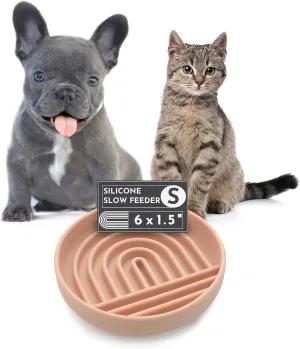 The Slowdown Bowl - Silicone Slow Feeder for Cats & Kittens, Slow Eating, Modern Lick Mat Design, Reduces Gulping, Dishwasher Proof, for All Breeds, Mealtime Challenge, Small-Blush