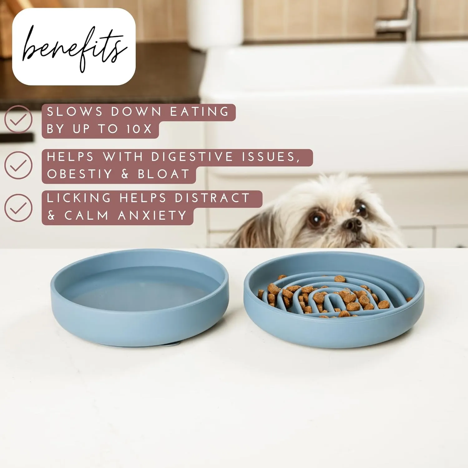 The Slowdown Bowl - Silicone Slow Feeder for Cats & Kittens, Slow Eating, Modern Lick Mat Design, Reduces Gulping, Dishwasher Proof, for All Breeds, Mealtime Challenge, Small-Blush