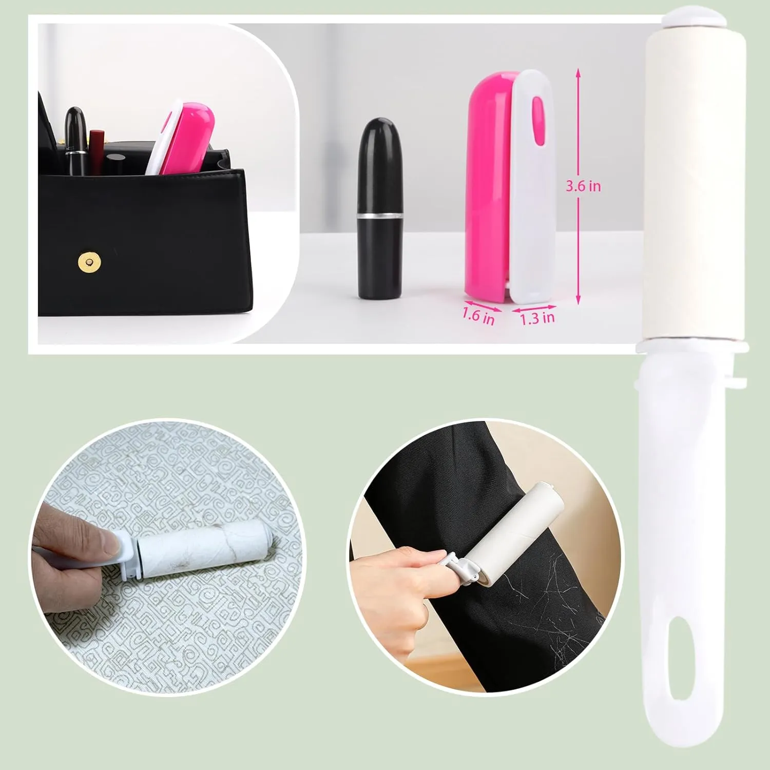 Travel Lint Roller with Cover Mini Refillable Lint Remover for Clothes Compact Lint Roller for Purse, Mini Travel Essentials for Women (Rose)