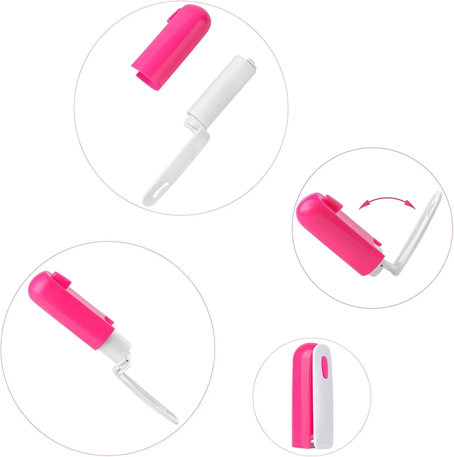 Travel Lint Roller with Cover Mini Refillable Lint Remover for Clothes Compact Lint Roller for Purse, Mini Travel Essentials for Women (Rose)