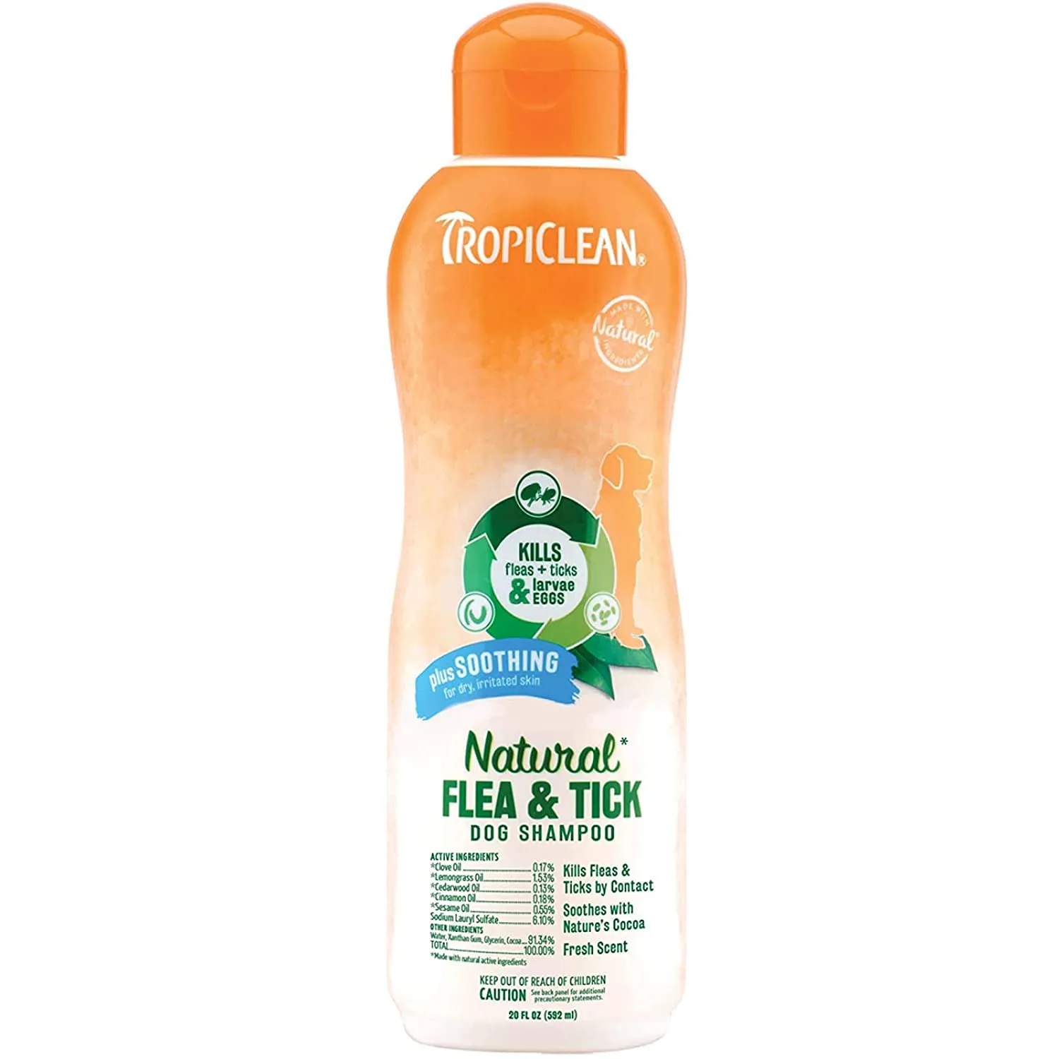 TropiClean Natural Flea & Tick Plus Soothing Shampoo for Dogs, Soothe Irritated 592 ML BIG BOTTLE