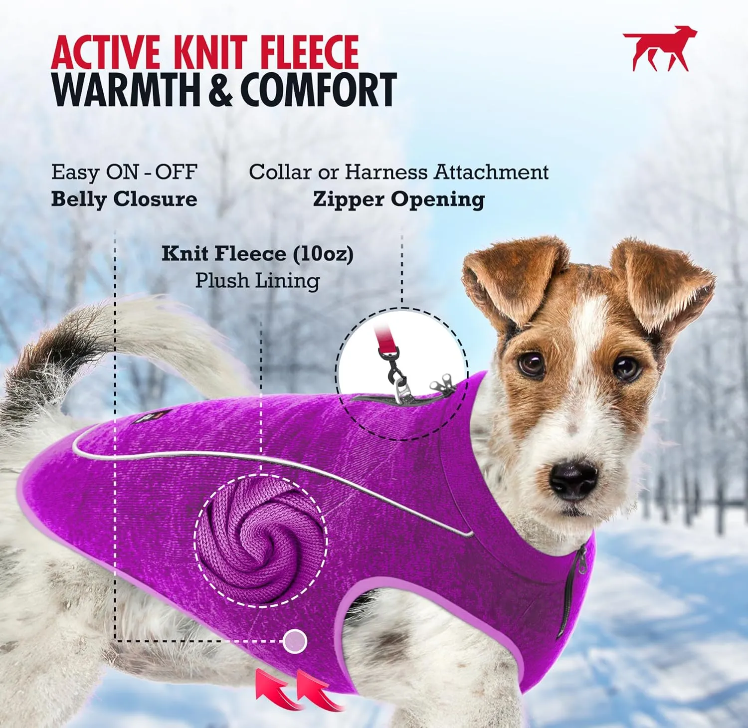 Tuff Pupper Insulated Knit Fleece Jacket for Dogs | Lightweight Warm Dog Vest | Waterproof Zipper Port for Harness | Cold Weather Winter Coat | Rain Snow Repellant | Adjustable Size (Purple/M)