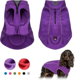 Tuff Pupper Insulated Knit Fleece Jacket for Dogs | Lightweight Warm Dog Vest | Waterproof Zipper Port for Harness | Cold Weather Winter Coat | Rain Snow Repellant | Adjustable Size (Purple/M)