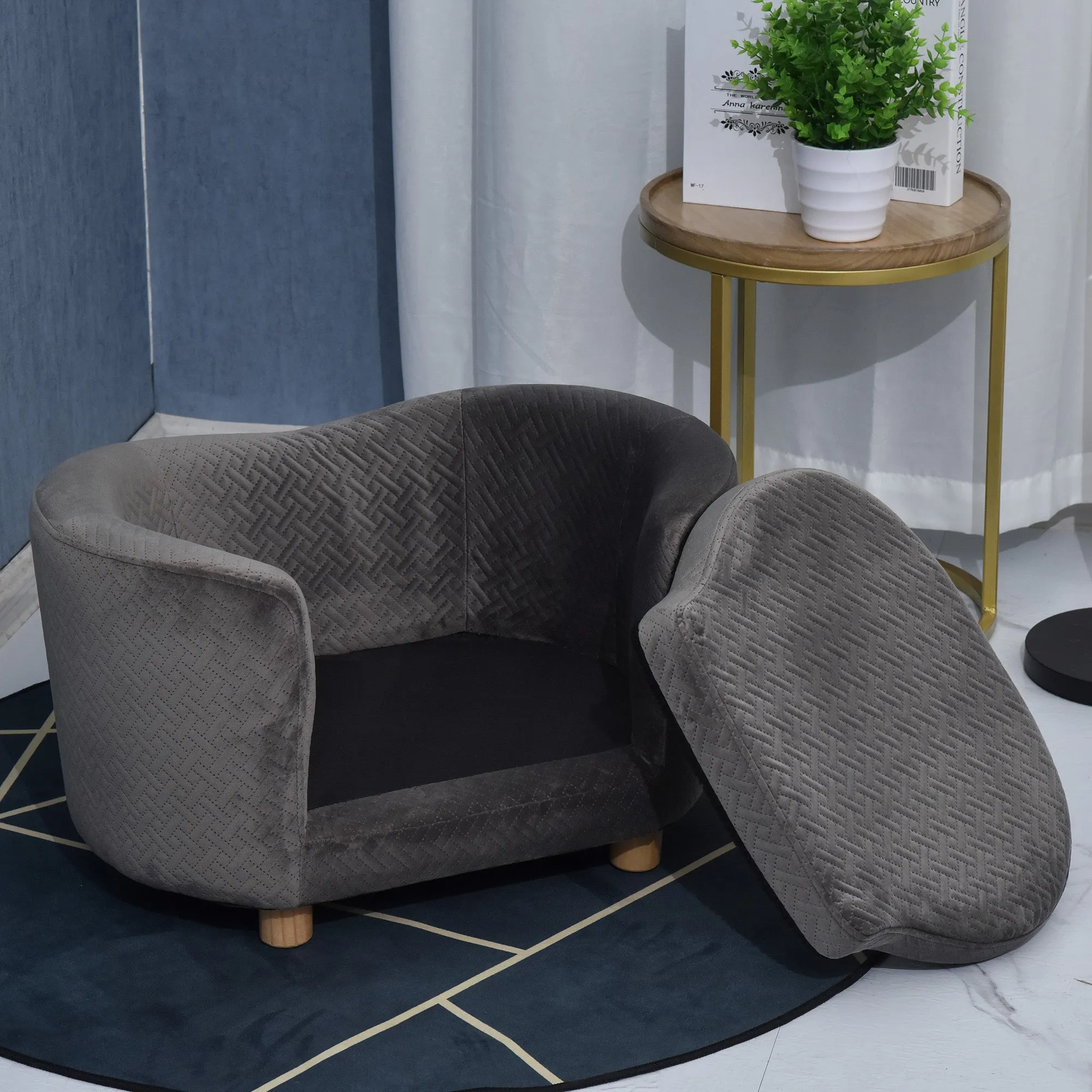 Velvet Upholstered Small Pet Bed Grey