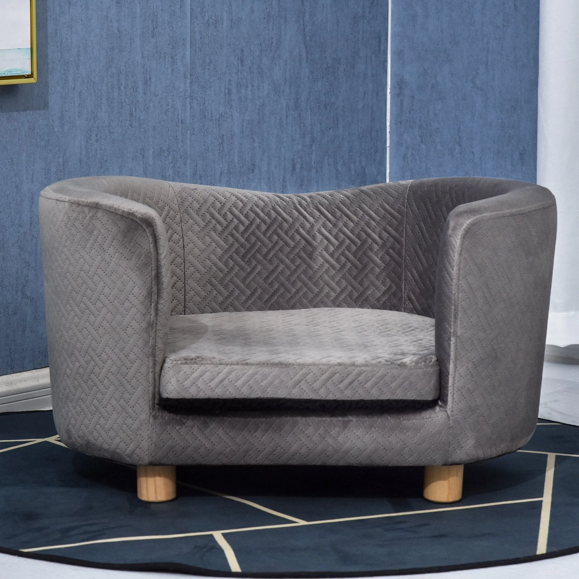 Velvet Upholstered Small Pet Bed Grey