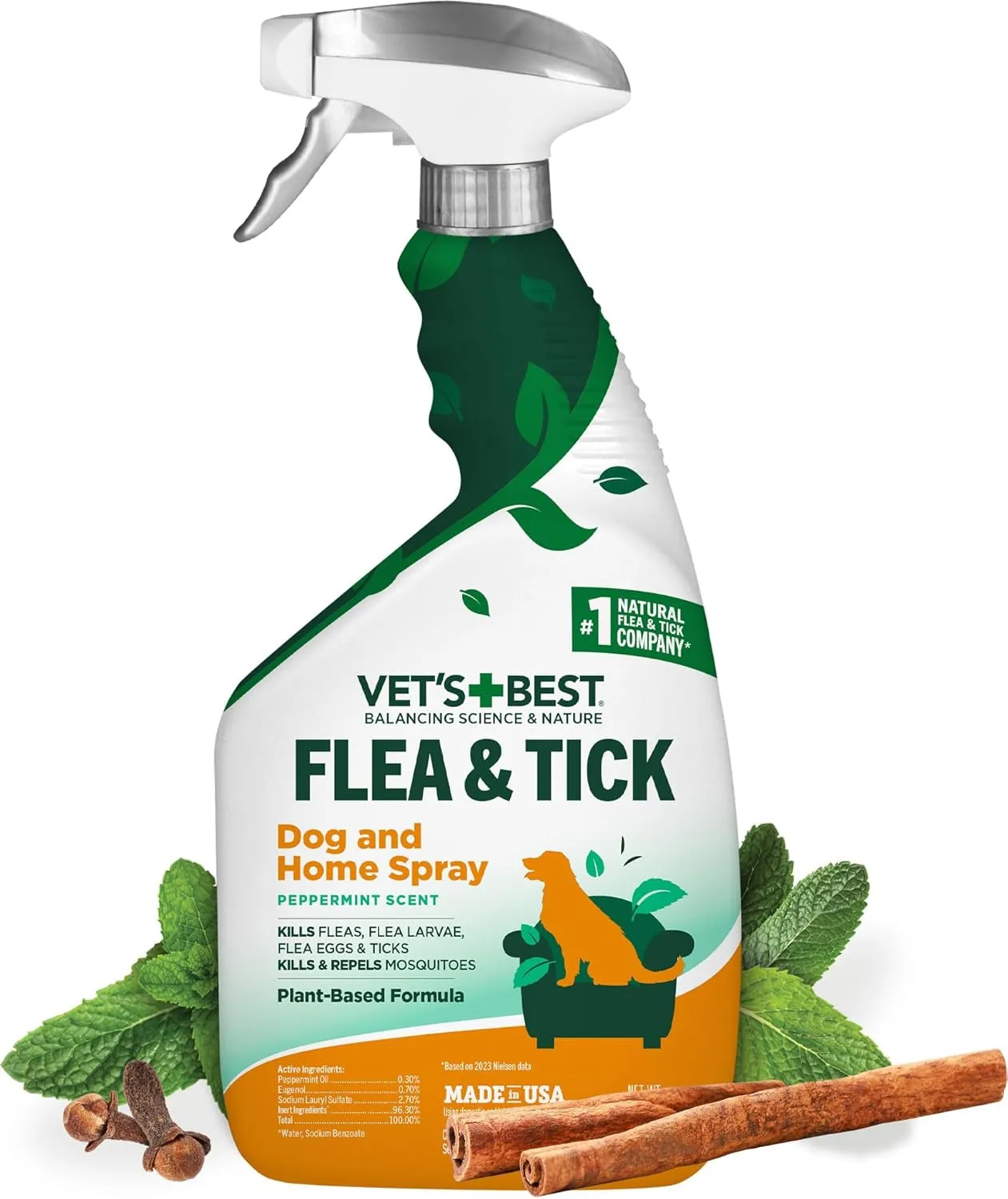 Vet'S Best Flea and Tick Home Spray - Dog Flea and Tick Treatment for Home - Plant-Based Formula - Certified Natural Oils,Green - 32 Oz