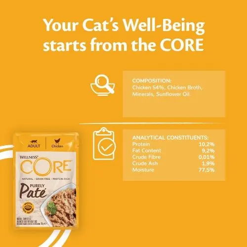 Wellness Core Purely Pate Chicken Wet Cat Food - 8 x 85g