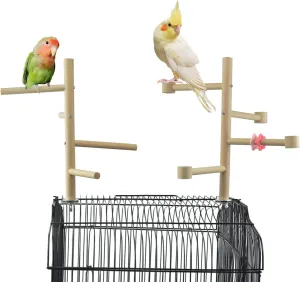 Wooden Bird Cage Stands Perches for Parrots, Parakeet Chewing Climbing Toys, Parrot Cage Top Tree Perches Play Stand Platform Playground Ladders Toys for Cockatiels Budgies Small Medium Parrots