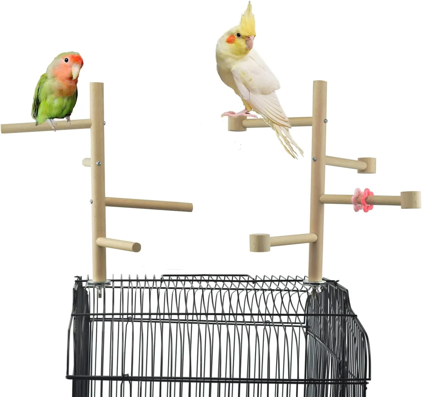 Wooden Bird Cage Stands Perches for Parrots, Parakeet Chewing Climbing Toys, Parrot Cage Top Tree Perches Play Stand Platform Playground Ladders Toys for Cockatiels Budgies Small Medium Parrots